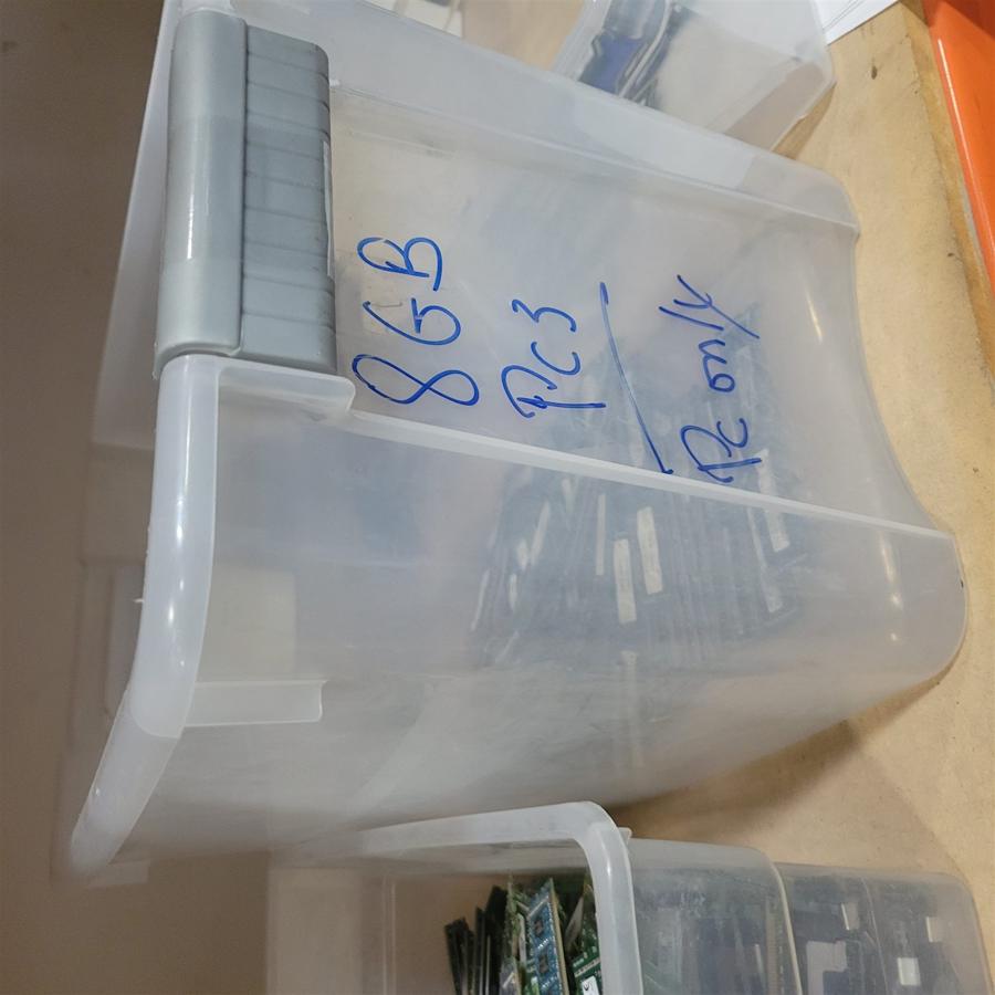 Parts bin staged and labeled by memory spec